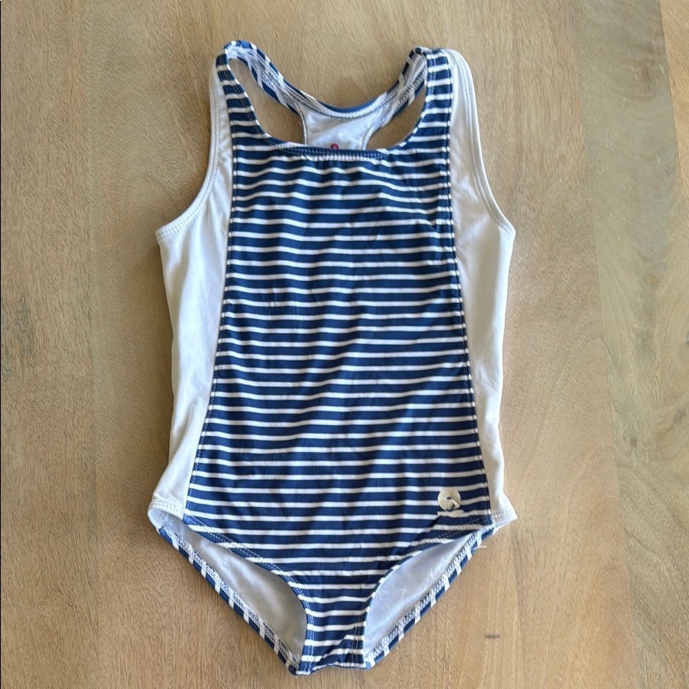 Striped Blue and White Gymnastics Leotard